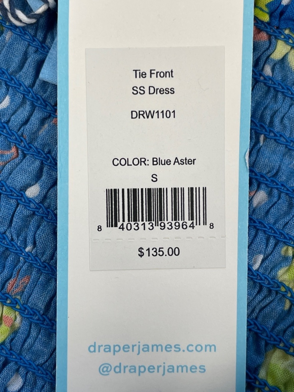 NWT Draper James Jennifer Tie Front Short Sleeve Dress Blue Aster Floral Sz S - Picture 12 of 14